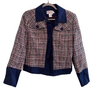NEW Helene Berman London Tweed Jacket Blue Trim‎ Made in England - Medium E1